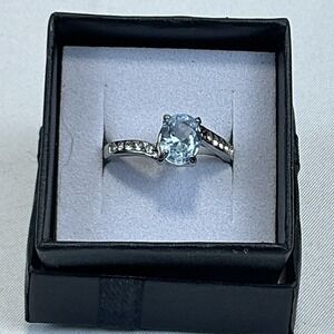 Silver Tone Clear Oval Stone Ring Size 7.5 Costume Jewelry Engagement Style